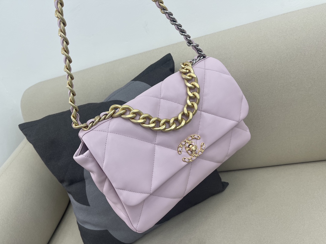 Lambskin 19 Large Handbag Flap Bag AS1161 Light Purple